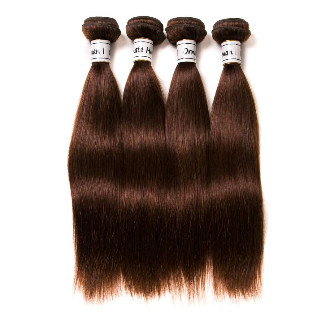 Chocolate Color Light Brown Straight Bundles Human Hair Brazilian Hair Extensions Sew In 9A Grade 100% Unprocessed Virgin Remy Human Hair Weave Extensions (Straight 4#, 18 20 22)