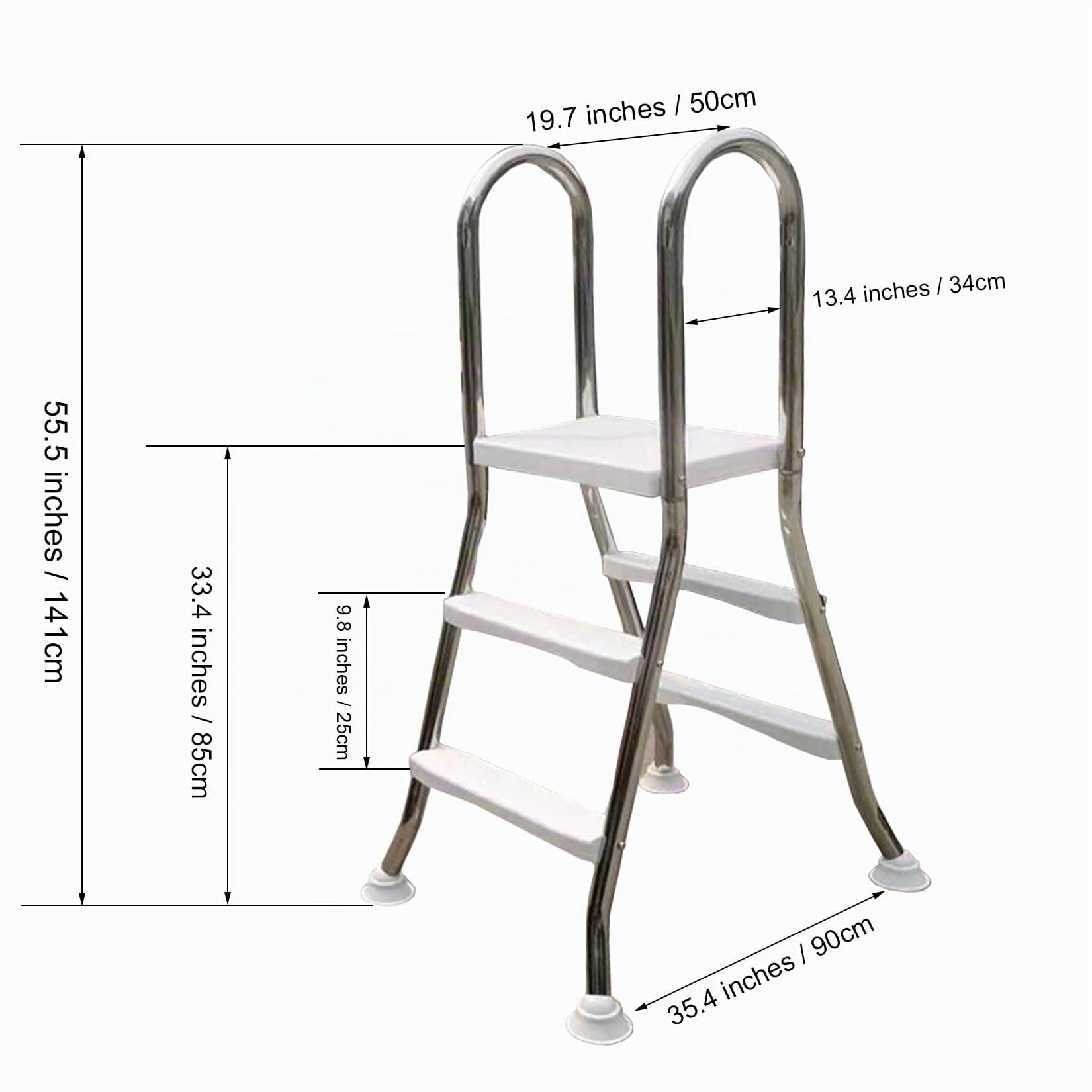 BOTOWI 85/110/135/160 cm Scala per Piscina Fuori Terra con Telaio in Acciaio Inossidabile per impieghi gravosi Gradini a Doppia Faccia, Scala per Piscina Fuori Terra, carico 250 kg,33in