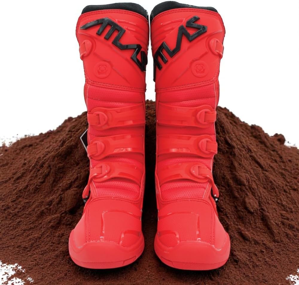 Atlas Brace Traction Mens Motocross Boots with Mud Gaiter, 4-Buckle Closure, & Memory Foam Padding for Use In: Enduro Racing, Powersports, & Motocross