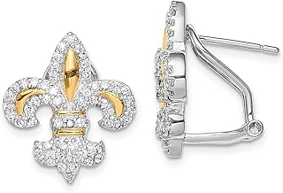 Brincos de prata esterlina 925 com zircônia cúbica Vermeil CZ Flor de Lis Omega Back Brincos Drop Dangle Joias finas para mulheres presentes para ela, Prata esterlina Cristal Pedra Zircônia cúbica, Zircônia cúbica