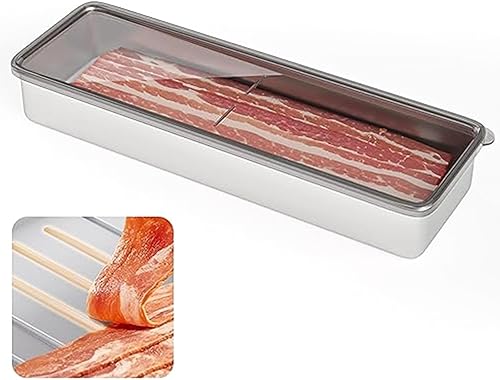 PERZOE Recipiente de tocino para refrigerador, 1000ML2000ML800ML400ML Crisper Box 304 Recipientes herméticos de almacenamiento de carne con tapas