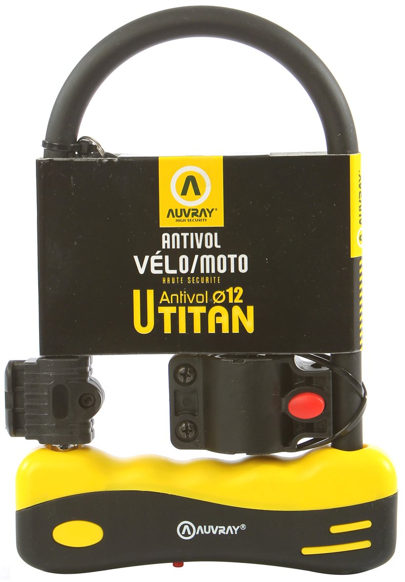 AUVRAY - Antivol U Moto Scooter Vélo - Anse Acier 12 mm - Support de Cadre Inclus - 2 clés fraisées - Dimensions 165x245 mm