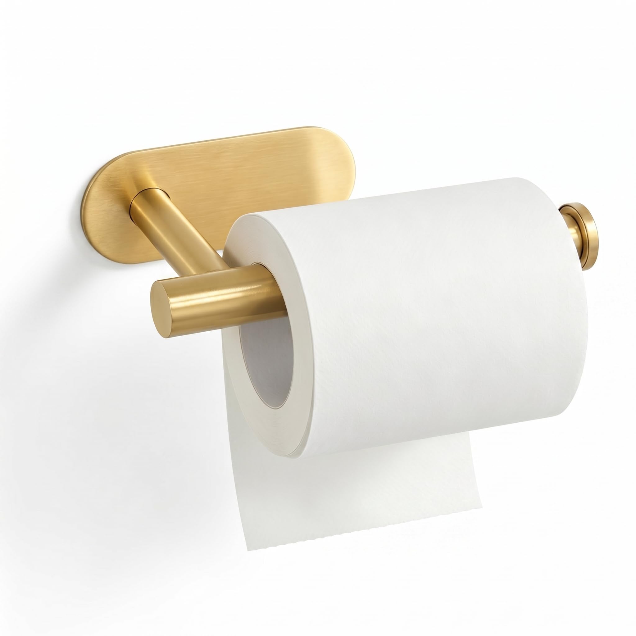 Toilet Roll Holder Wall Mounted, Self Adhesive No Drilling Toilet Paper Holder, Brushed Gold Stainless Steel Bathroom Tissue Roll Holder, Rustproof Space Saving Design (Gold, 6.29in)