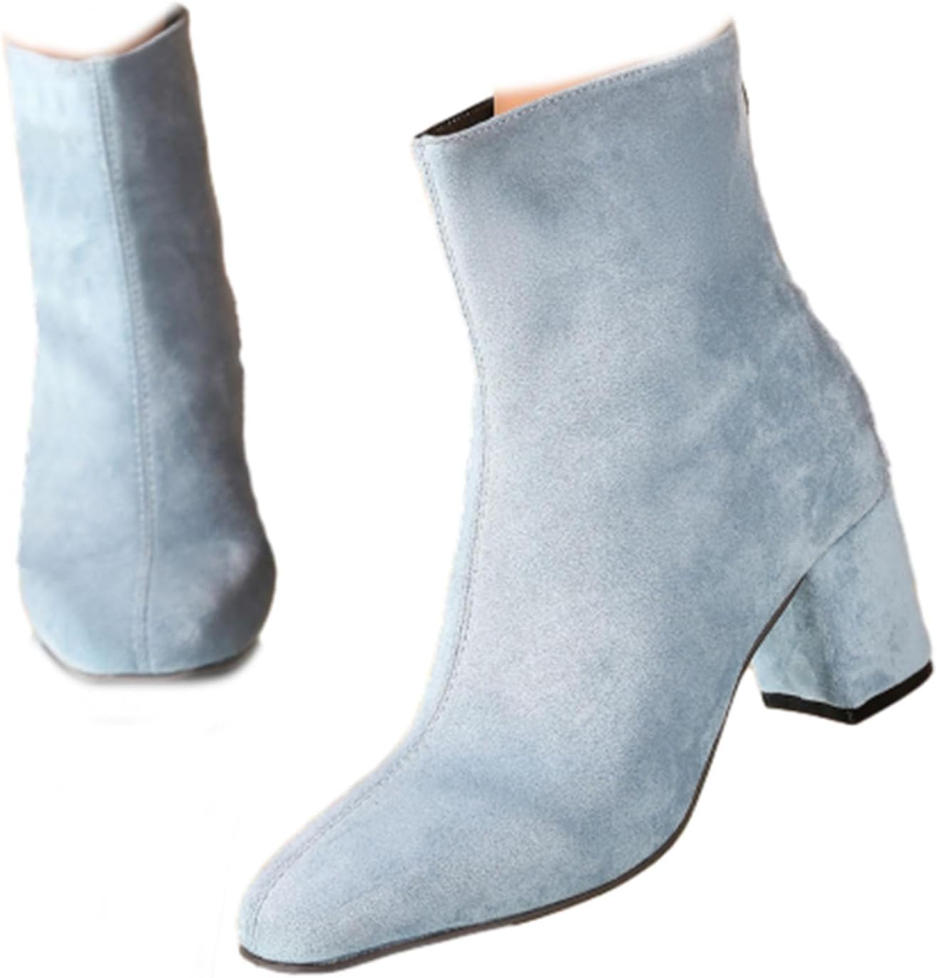 Women's Style High-Heeled Fashion Boots, Square Toe Block Chunky Heel Classic Suede Short Boots with Back Zipper