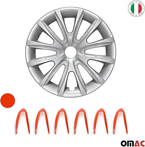 Miniatura 6 de OMAC - Juego de 4 tapas de cubo color gris con rojo de 14 pulgadas, tapas para Rines 14, fundas de rueda premium de 14 pulgadas, juego de fundas