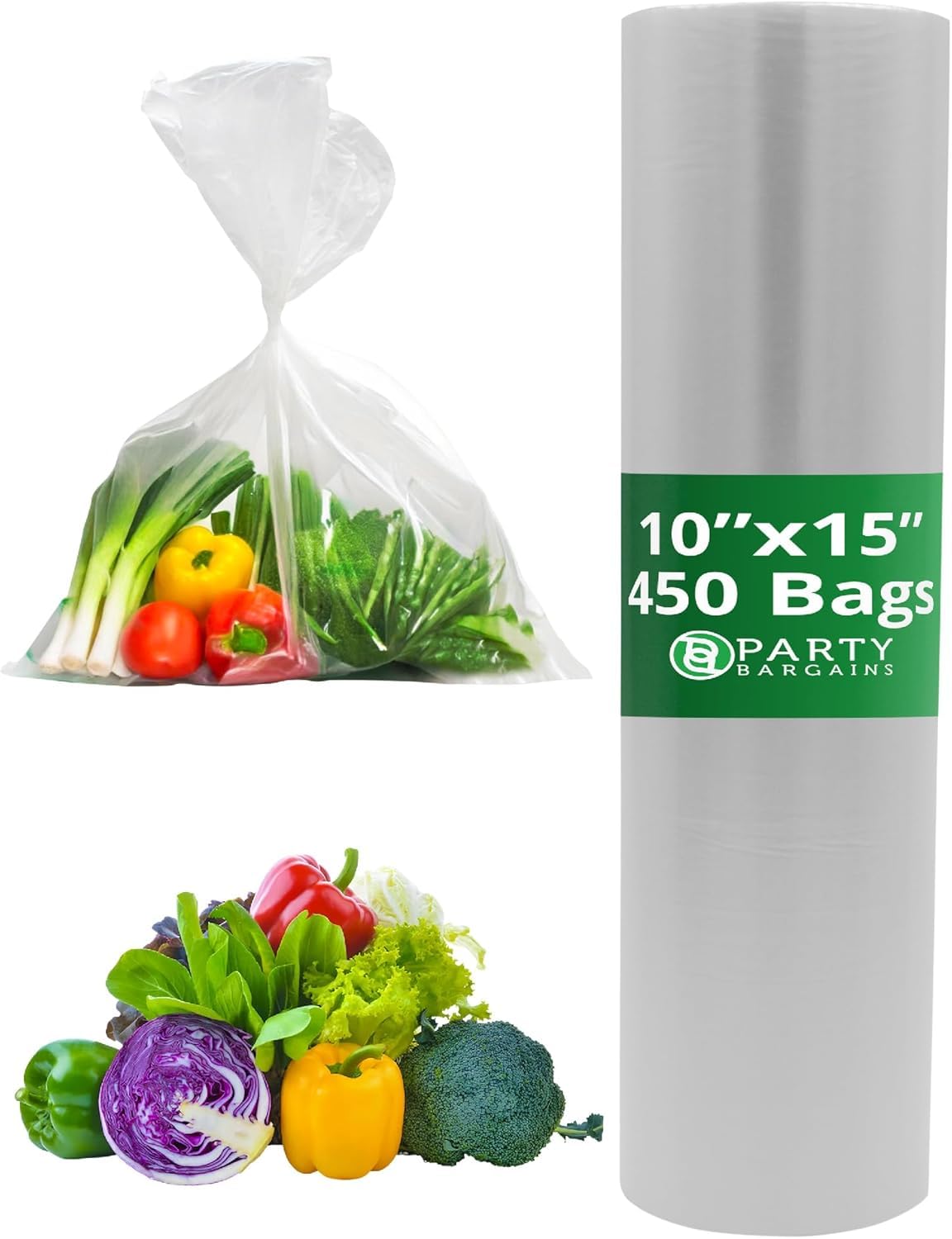 Party Bargains 10" X 15" Plastic Unprinted Produce Bag on a Roll, Bread and Grocery Clear Bag, 450 Bags