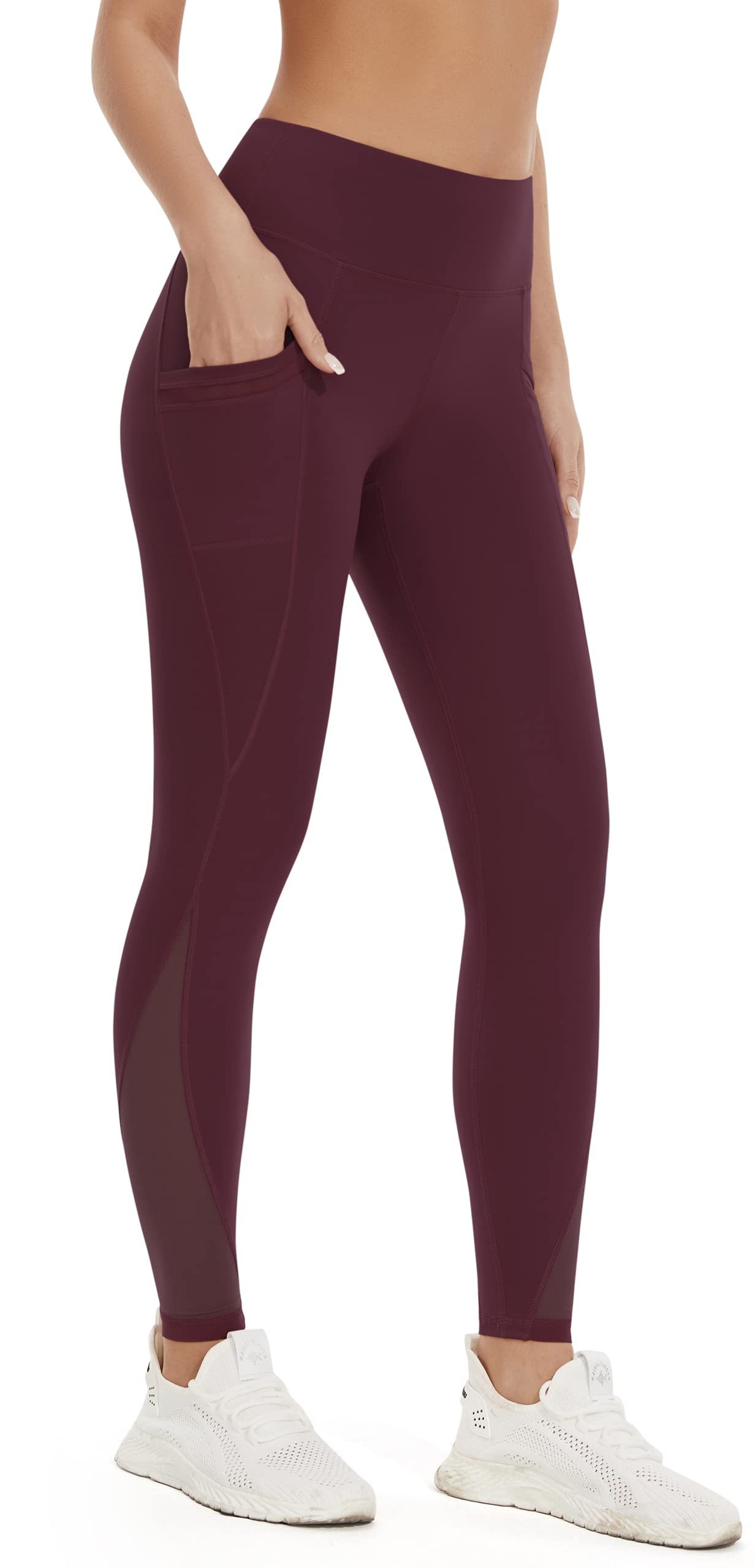 AFITNE Women’s High Waist Mesh Yoga Leggings with Side Pockets, Tummy Control Workout Squat-Proof Yoga Pants