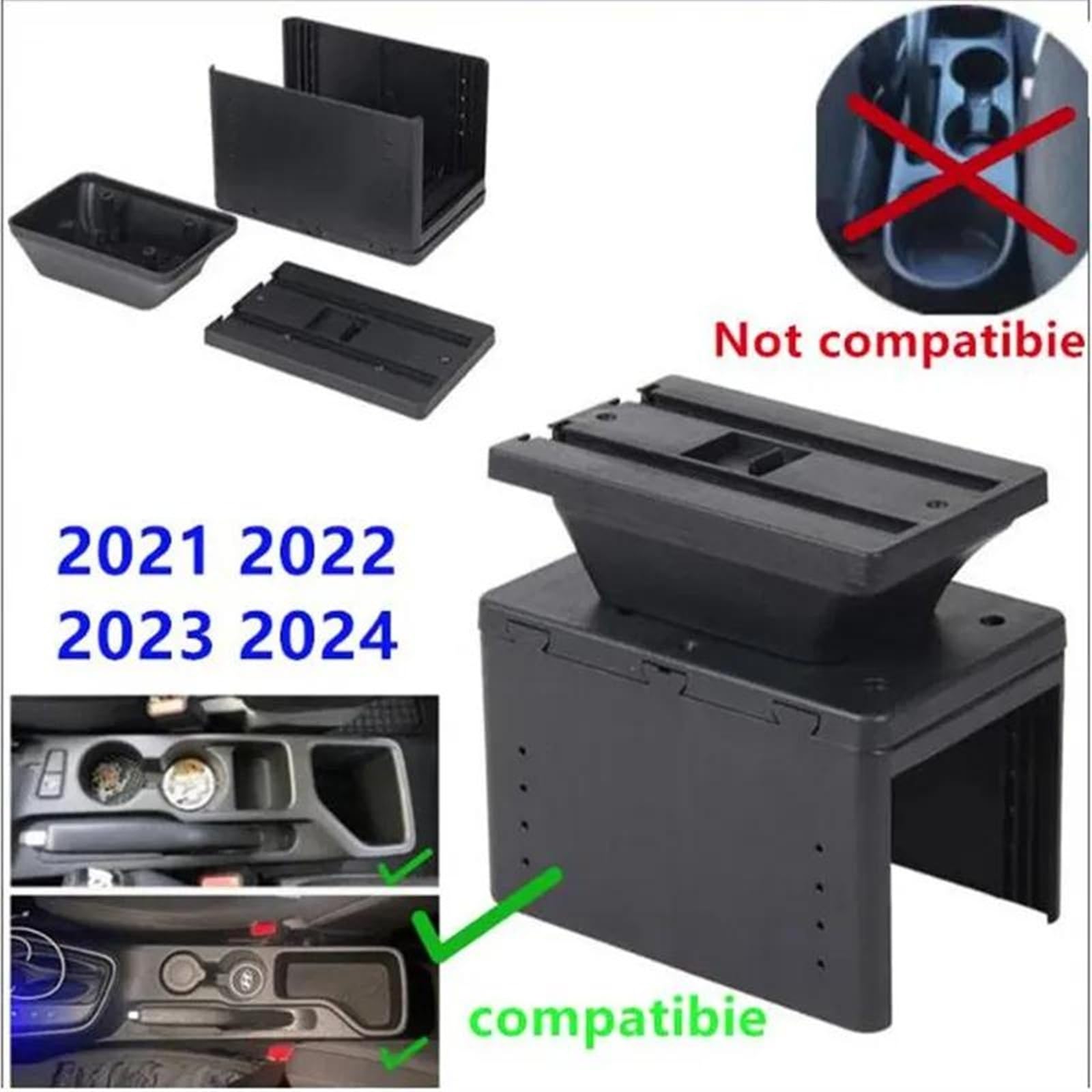 Box Bracciolo Con Supporto Multifunzionale Imbottito In PU Per Accessori La Modifica Degli Interni Dell'auto Per I20 2021-2024 Consolle centrale(B2 Black red 3USB)