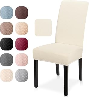 Fundas para sillas 4 Piezas Jacquard Fundas sillas Comedor Fundas elásticas Extraíbles y Lavables Comedor Cubierta de Asiento Duradera Modern Boda Decor Restaurante (Cream, 4 Piezas)
