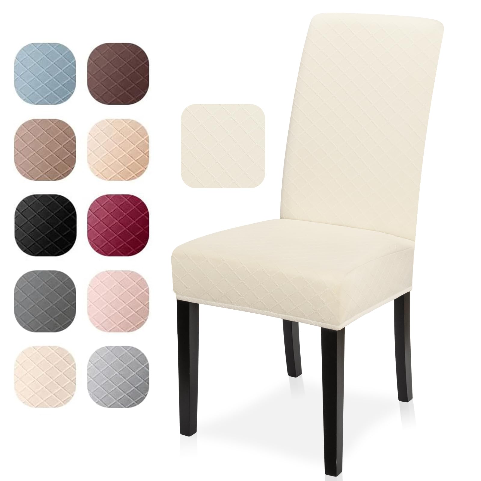 Coprisedie con Schienale 4 Pezzi Bi-Elastico Moderno Coprisedia Elasticizzato spandex Coprisedia Copertura della Sedia Lavabile Estraibile Coprisedia Sala da Pranzo(Jacquard-Crema, Set di 4)