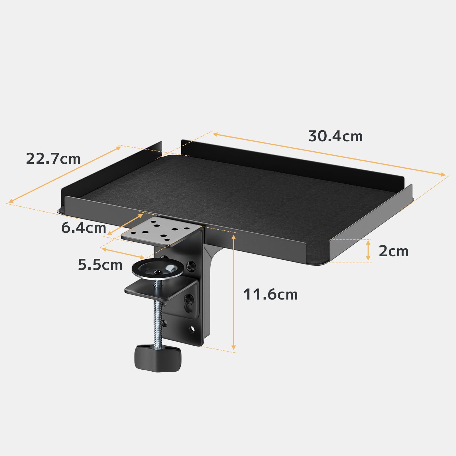 Bandeja de Escritorio con Pinza | Ajustable hasta 60mm | Capacidad 15kg | Organizador Oficina y Teletrabajo | Negro (30,4x22,7cm)