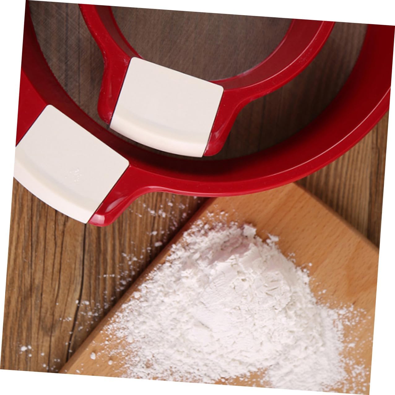Large Kitchen Flour Sifter with Handle Rust-resistant Lightweight Powder Strainer for Baking Bread Pizza Dough Cake Multipurpose Sieve for Home and Restaurant Red and White Design