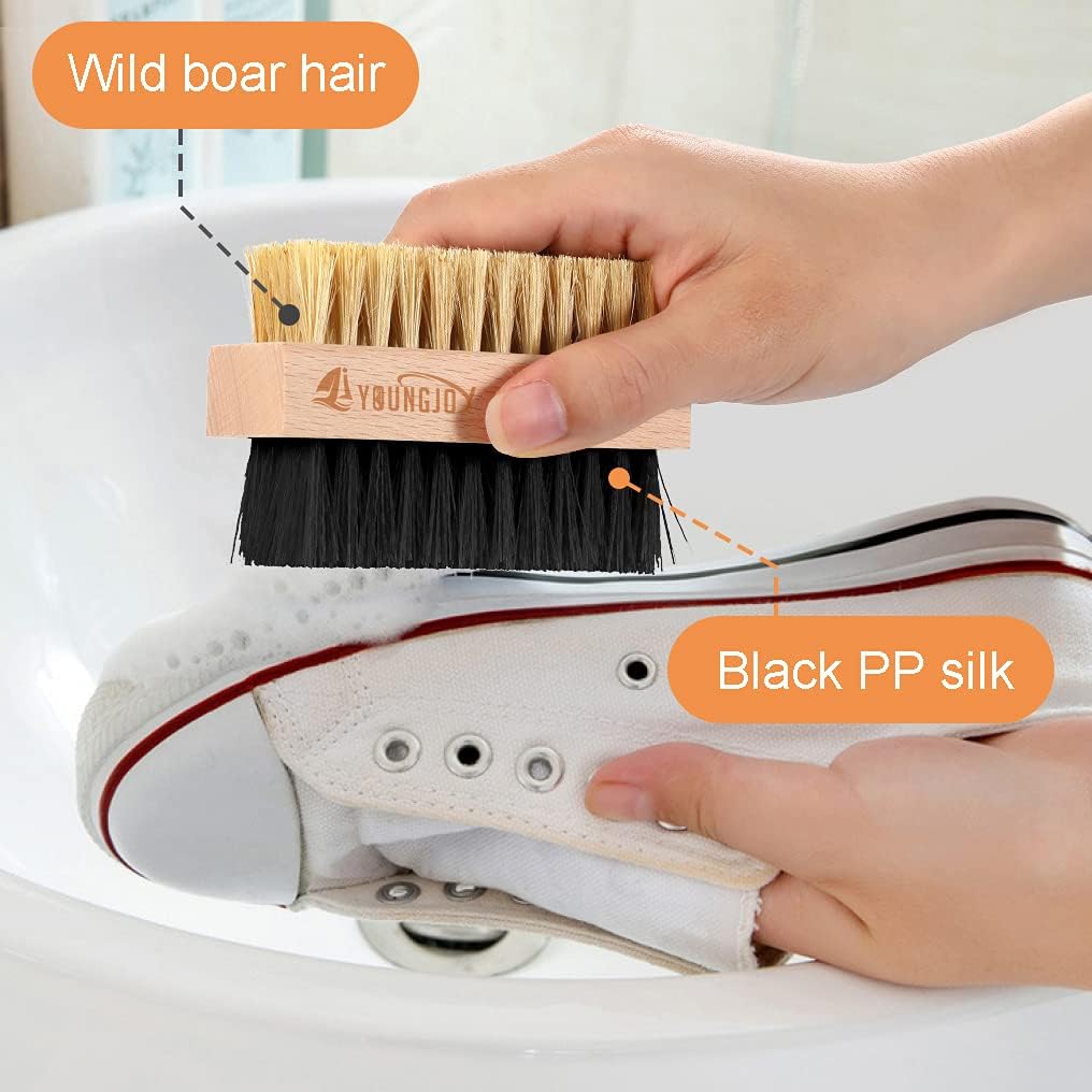 YoungJoy 3 Pieces Dual Sided Sneaker Shoe Cleaner Brush Set Shoes Clean Brush Kit Both Boar and Plastic Bristles with Microfiber Cloth (A) : Clothing, Shoes & Jewelry