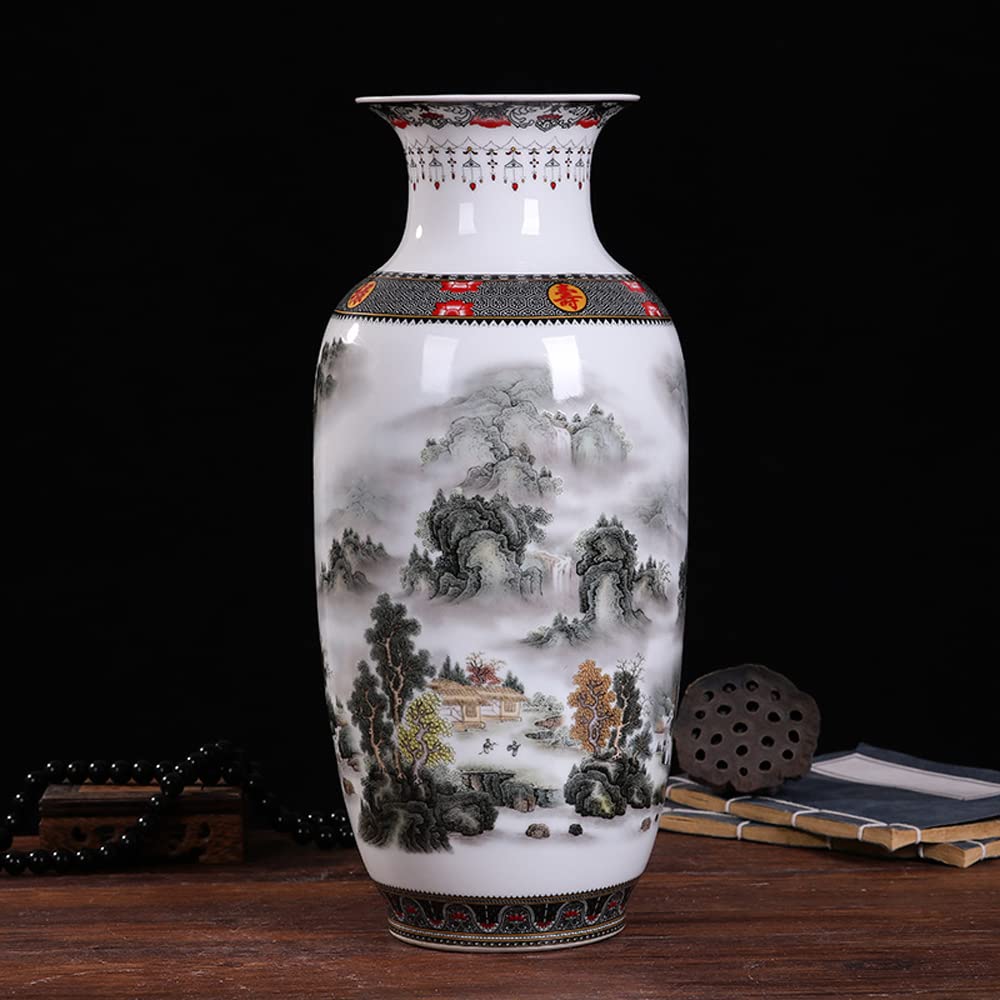 asdchZen Jingdezhen Ceramic Vase Modern Vase Chinoiserie Antique Chinese Style Living Room Decoration Bottle Decoration Crafts,F