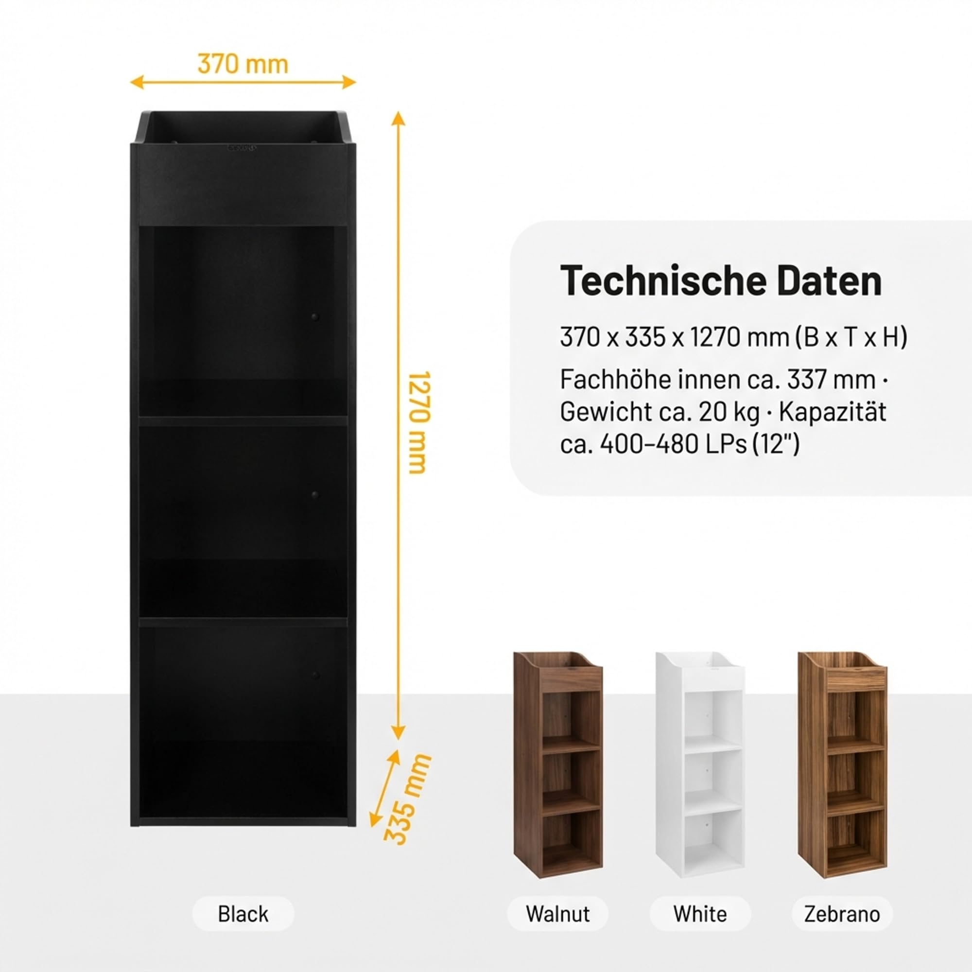 Zomo VS-Box 100/4 Vinyl Aufbewahrungsbox - 370 x 335 x 1270 mm - Schwarz - MDF Holz - Regal für Schallplatten 400 bis 480 LPs