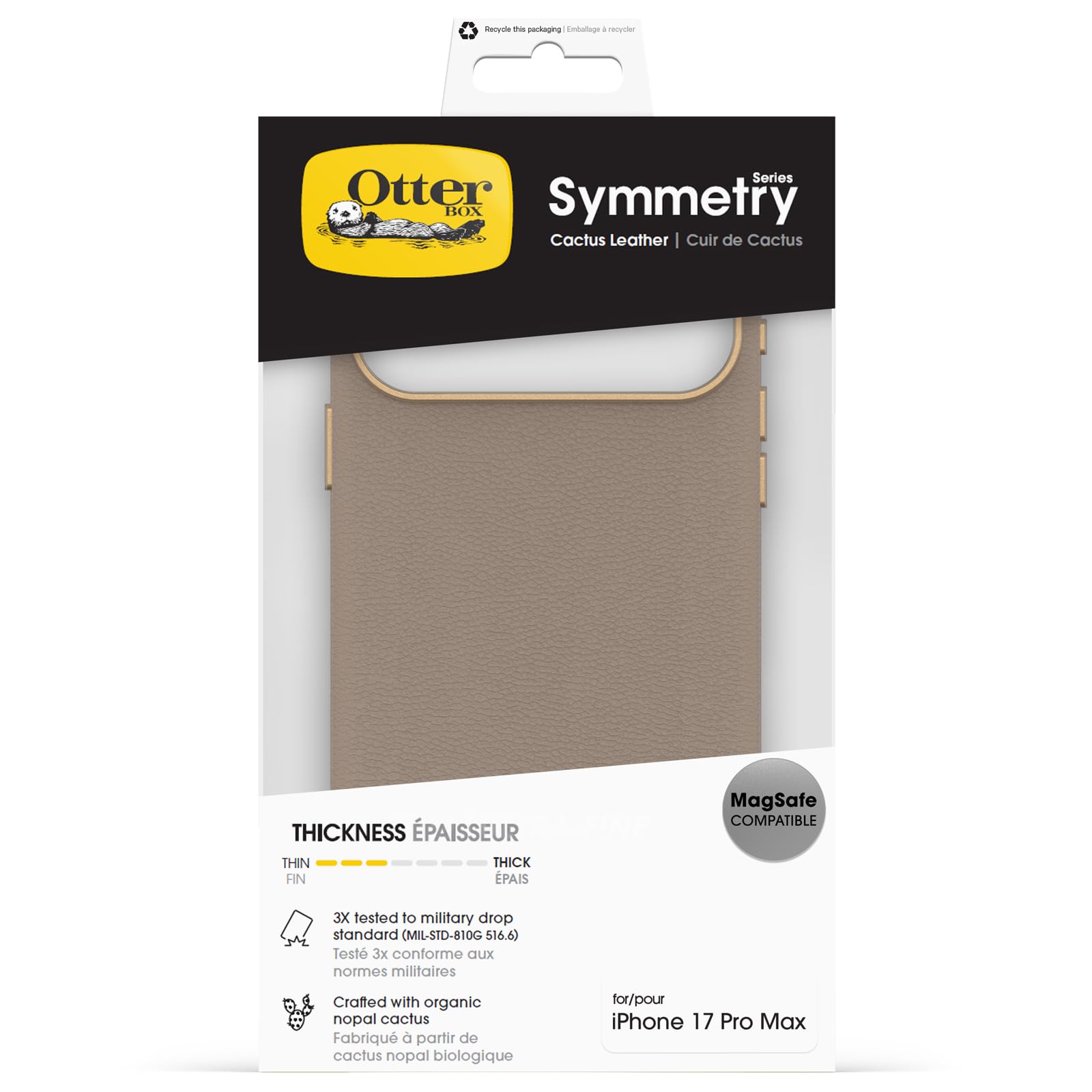 Otterbox Symmetry Series Cactus Leather MagSafe Funda para iPhone 17 Pro MAX, a Prueba de Golpes, a Prueba de caídas, Funda Fina Protectora, Testada 3X con estándares Militares anticaídas, Gris