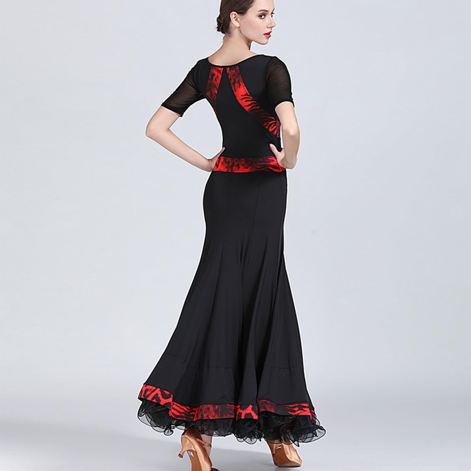 purpleq Tanzabend Ballkleid Tanz Kleider - Professionelle Moderne Ballsaal Tänze Latein Walzer Tango Quickstepp Trikot Accessoires Kostüm Spitzen Pailletten Langarm Tanzkleider Für Damen