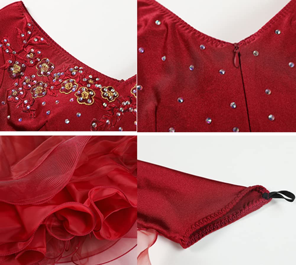Damskie sukienki tańca towarzyskiego, wykwintne hafty diamentowe Foxtrot Waltz konkursowa sukienka, taniec nowoczesny z długim rękawem Prom Performance Dance Dress