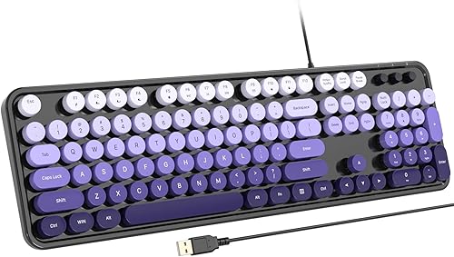 Miniatura 18 de Teclado USB con cable con retroiluminación de 7 colores, teclado de tamaño completo con teclas retro, teclado numérico y tecla de acceso rápido