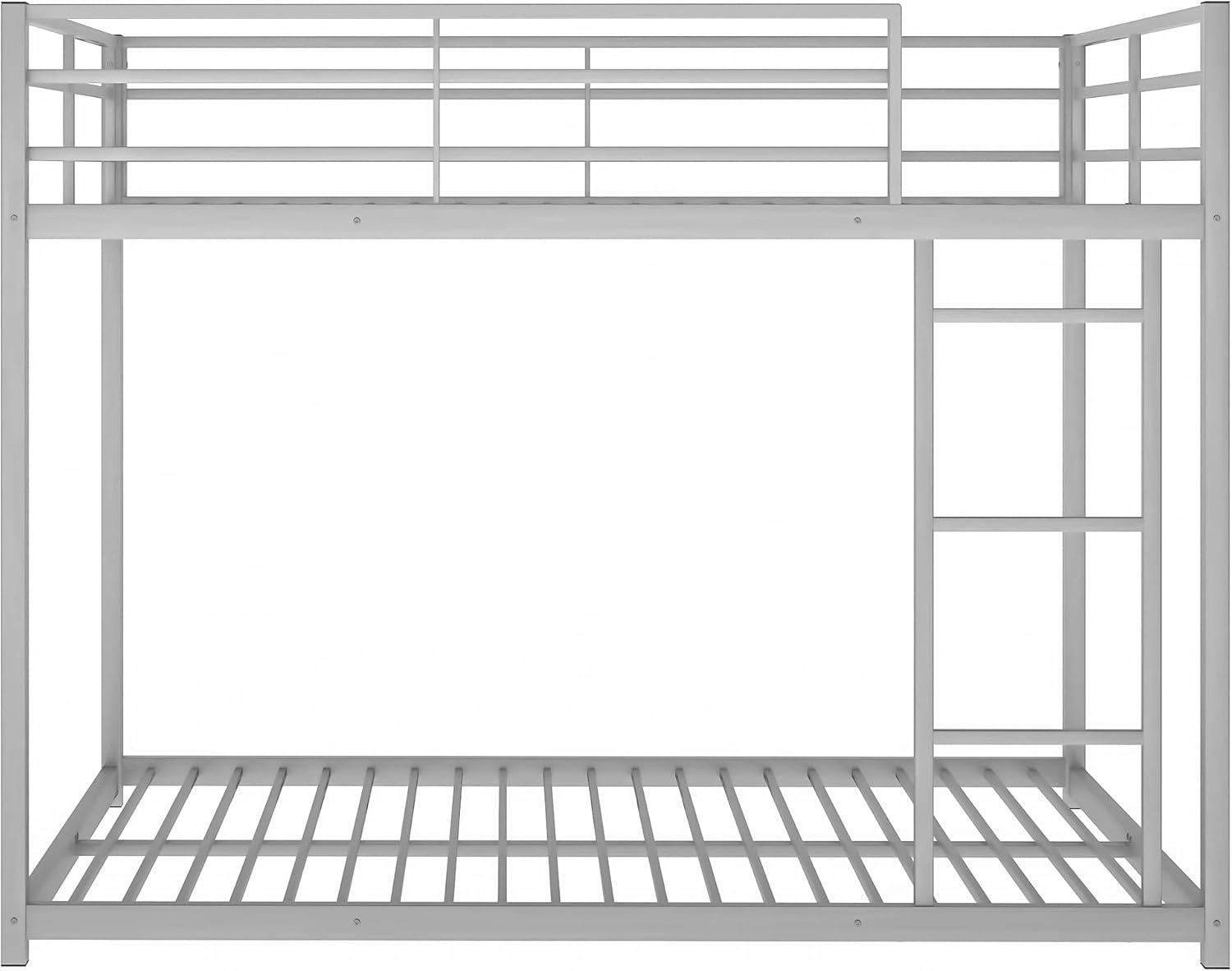 Full Over Full Metal Bunk Bed, Low Profile Bunk Bed Frame with Ladder & Full Length Guardrail, Space-Saving Bedroom Furniture for Adult Teen, No Box Spring Needed, Silver