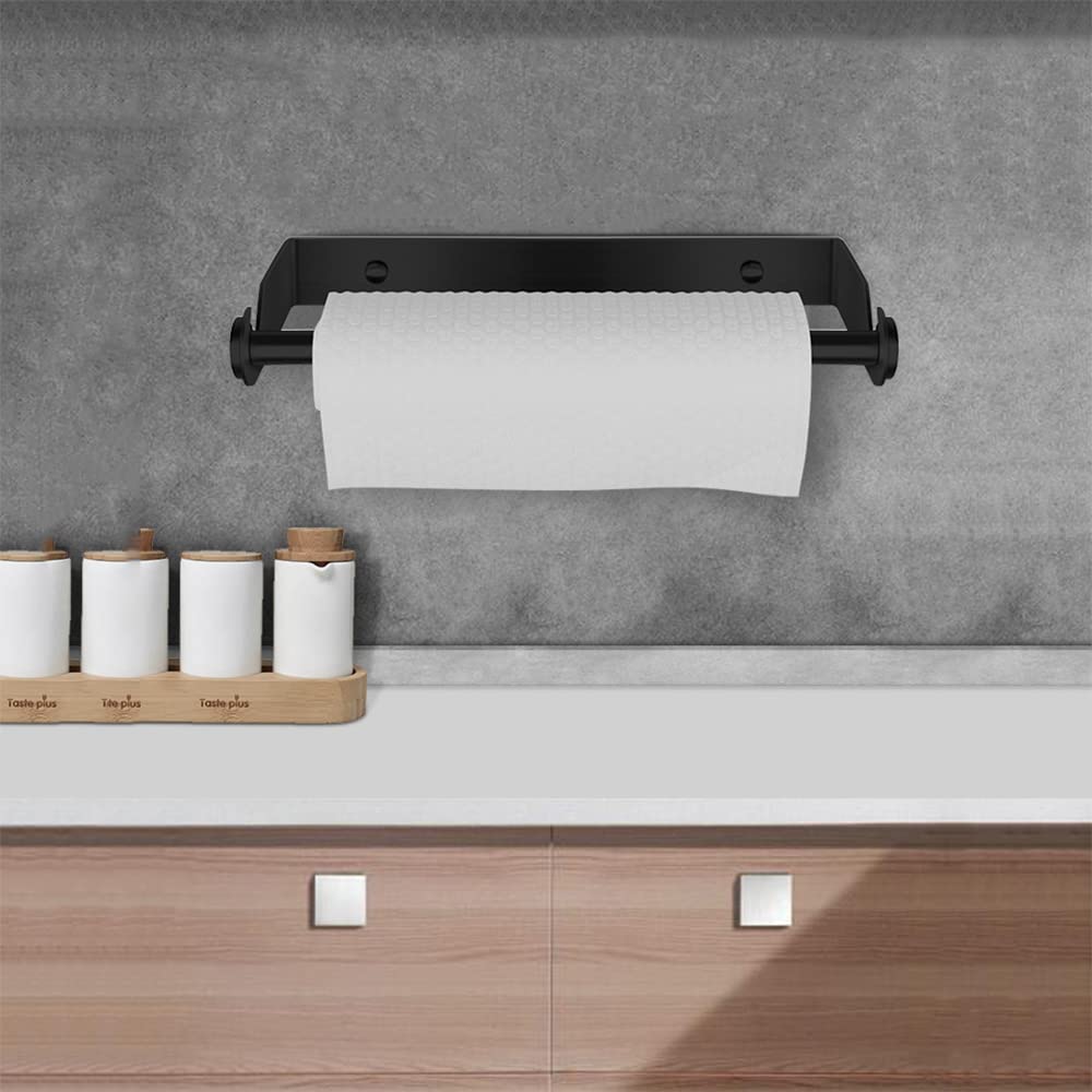 KES Porta Carta Igienica Con Mensola Bambu Adesivo, Portarotolo Bagno Nero Porta Rotolo Carta Igienica Da Parete Acciaio Inox SUS304, BPH220BADM-BK - 2