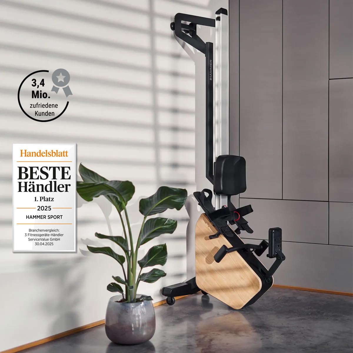 HAMMER Rudergerät RowTech NorsK, edles Holz-Design, 20 Programme, innovativer Rudergriff