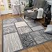 Anti-Bacterial Rubber Back DOORMAT Non-Skid/Slip Rug 18"x31" Grey Squares Interior Entrance Decorative Low Profile Modern Indoor Front Inside Kitchen Thin Floor Runner DOOR MATS for Home
