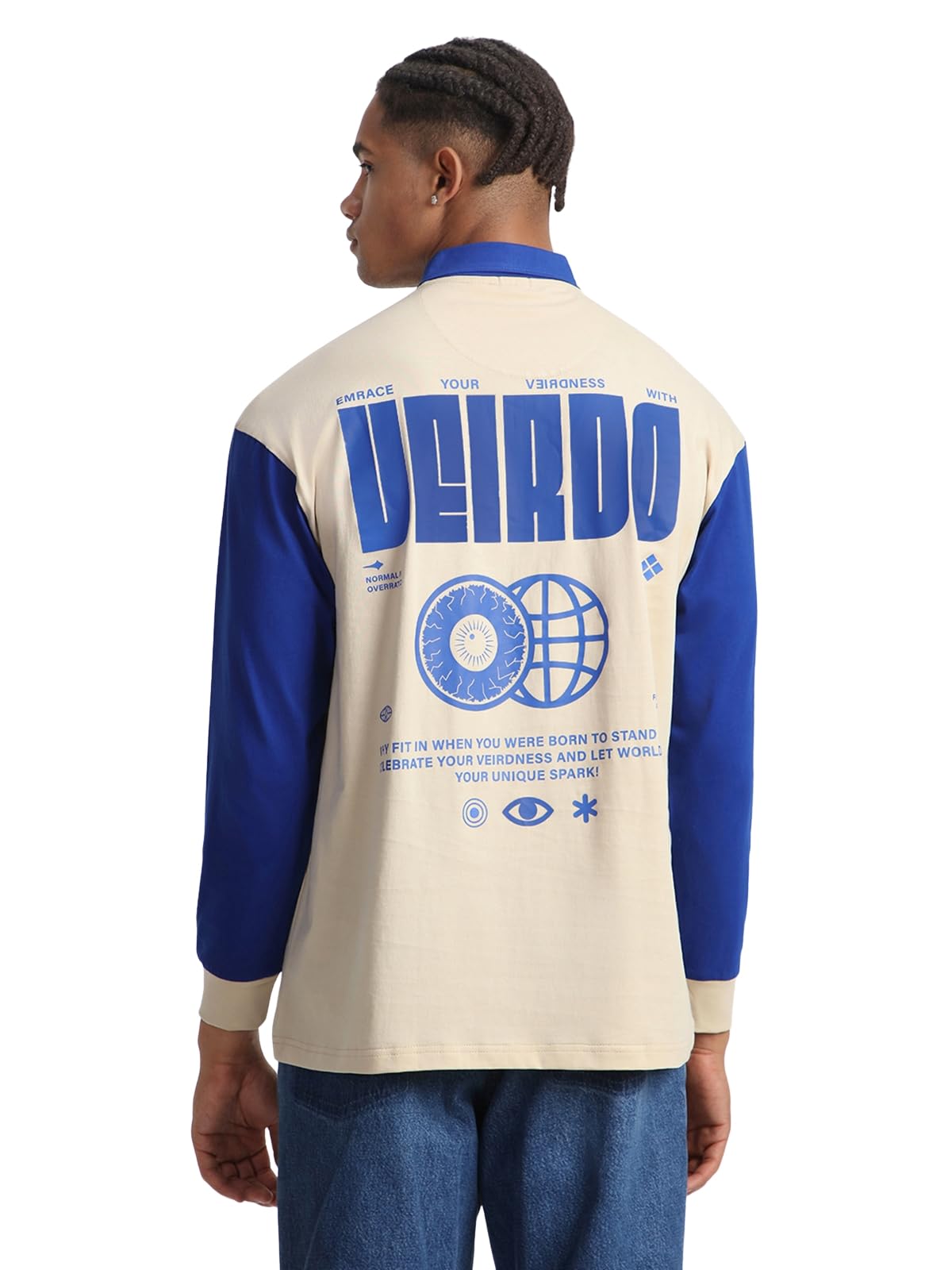 veirdo Men Cotton® Oversized Baggy Fit Drop Shoulder Full Sleeve Cool & Latest Graphic Printed Classic Collar Polo Neck Swan T-Shirt-picture-15