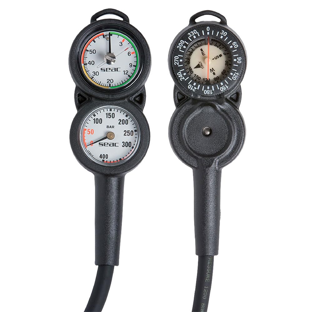 SEAC Unisex's Console 3 Pressure, Depth Gauge and Compass for Scuba Diving, Scale 0-70 mt and 0-400 bar, Black, standard