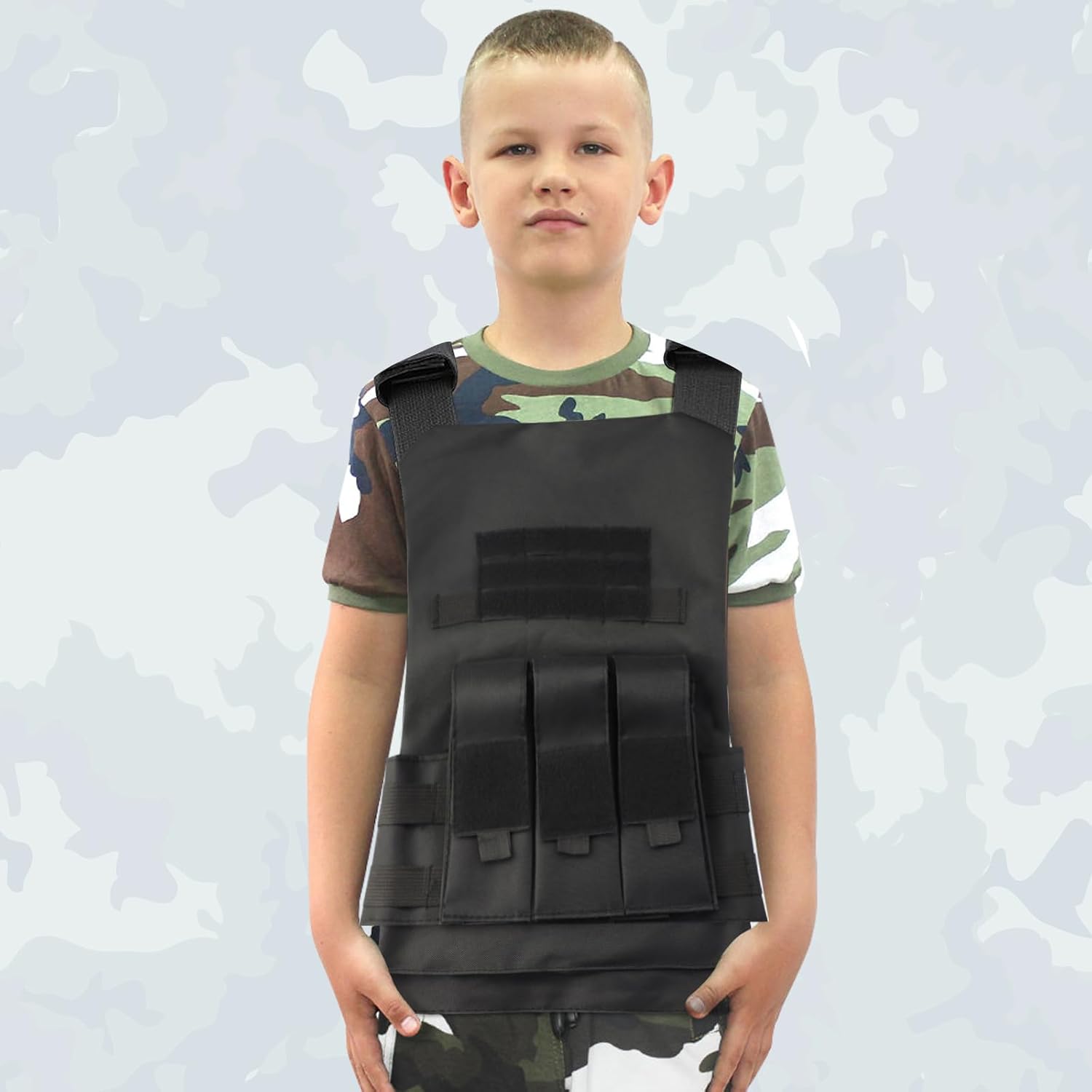 Kids Tactical Vest,Adjustable Training Protective Outdoor Vest Youth Army Costume for Playing Game CS (Black) - Image 7