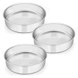E-far 8 Inch Cake Pan Set of 3&comma; Stainless Steel Round Layer Cake Baking Pans&comma; Non-Toxic & Healthy&comma; Mirror Finish & Dishwasher Safe