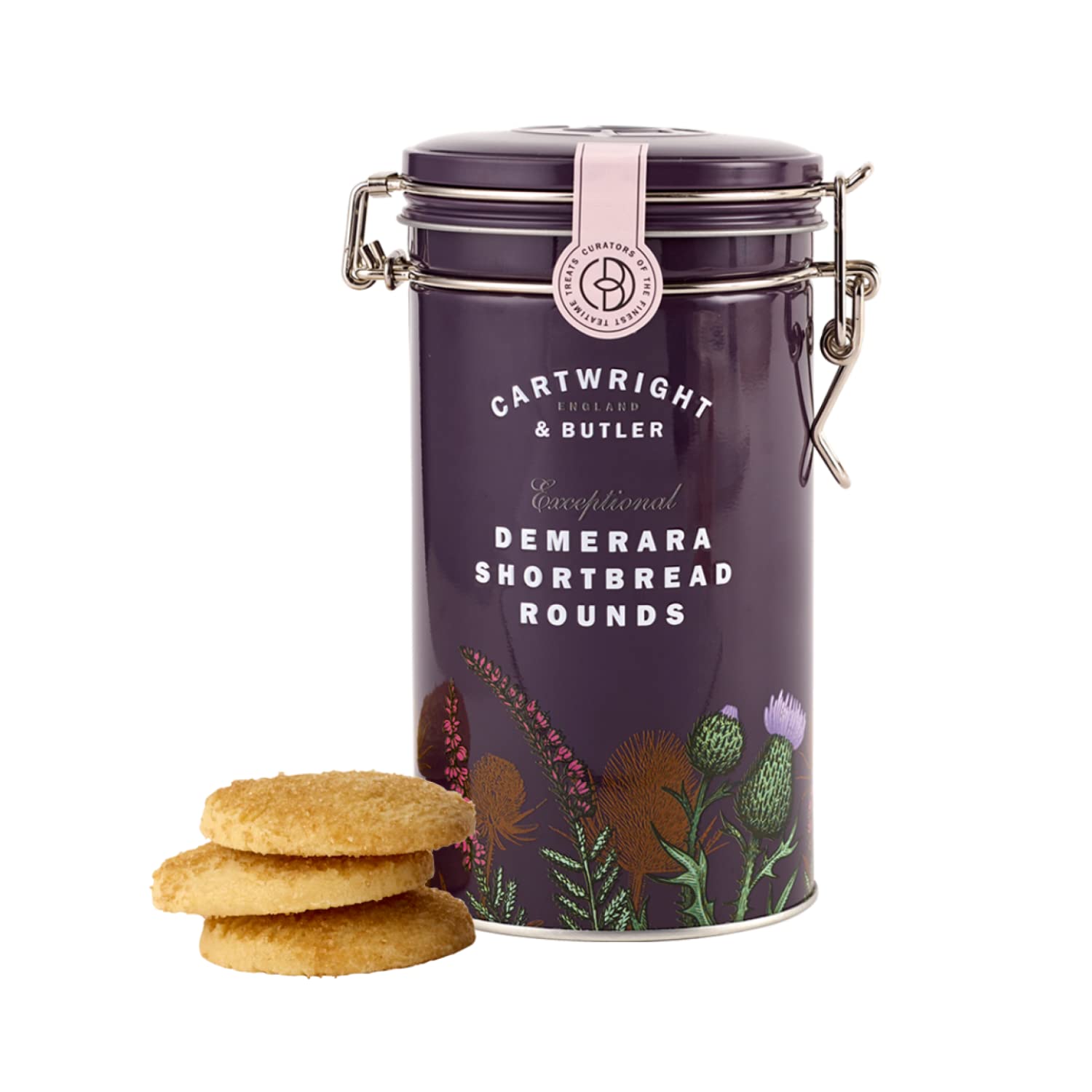 Cartwright & Butler® | Biscotti Rotondi Pasta Frolla Demerara | Biscotti Frolla e Zucchero Demerara | Shortbread Inglesi Contenitore Metallo - 200 Gr