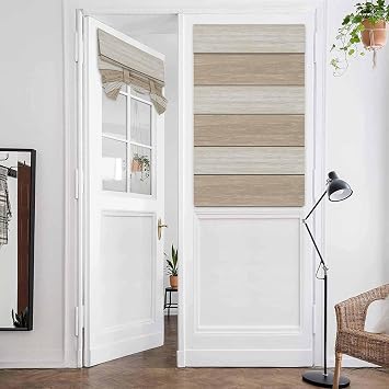 BEMIGO Door Curtains for Windows, Rustic Wood Board Grain Window French Glass Door, Privacy Thermal Insulated Tie Up Shades, Ombre Ivory White Small 26x42 inch