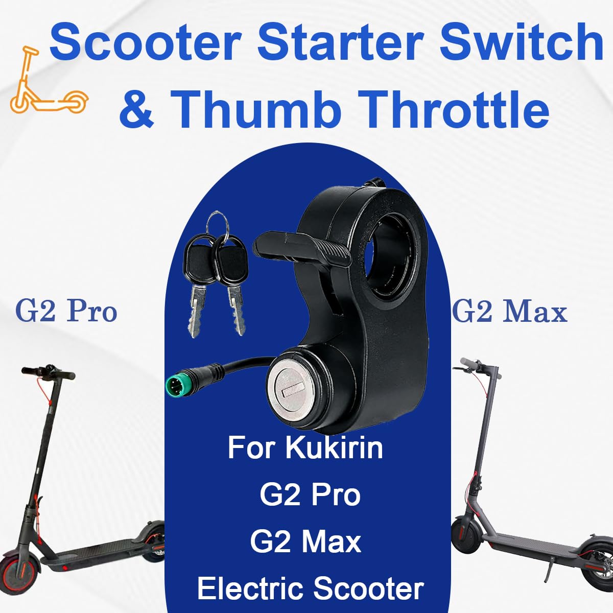 Interruttore di accensione con acceleratore a chiave per monopattino elettrico per Kukirin G2 Pro, G2 Max e G2 Pro DB, a 5 pin, ricambio e accessori