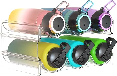 Miniatura 9 de Organizador de botellas de agua de plástico y soporte de almacenamiento para vino, 2 niveles y 6 recipientes, apilable, estante de almacenamiento de