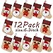 OurWarm 12PCS 3D Bulk Mini Christmas Stockings, Santa Snowman Reindeer Burlap Silverware Holders Tableware Bags for Rustic Christmas Decorations