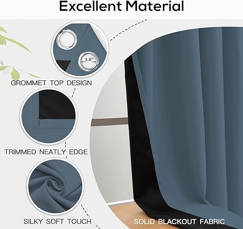 Miniatura 4 de Yakamok Cortinas 100% opacas, 2 capas gruesas completamente opacas con aislamiento térmico sólido con forro negro para dormitorio (52 pulgadas de