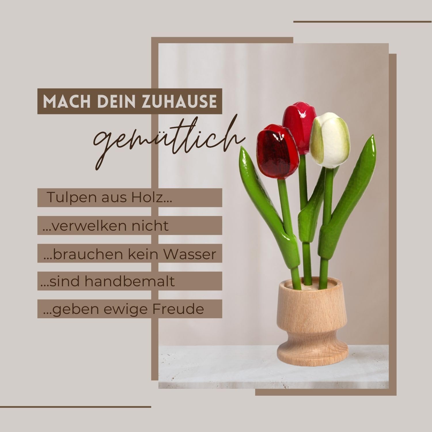Bouquet Di 9 Tulipani In Legno Dipinti A Mano – Decorazione Eterna Made In Holland
