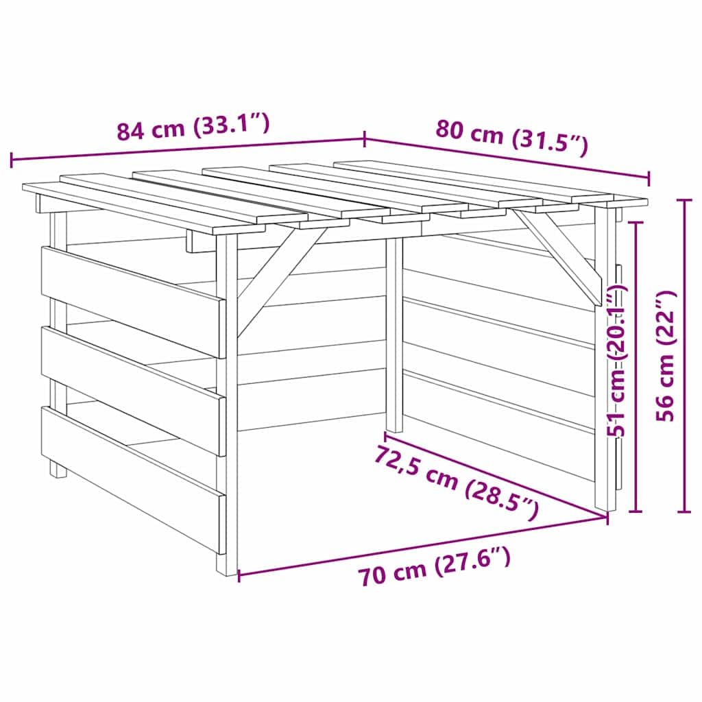 Cortacésped garaje de madera de pino impregnada marrón 84 x 80 x 56 cm cobertizo de jardín para terraza, balcón, exterior con espacio de almacenamiento y protección para herramientas de jardín