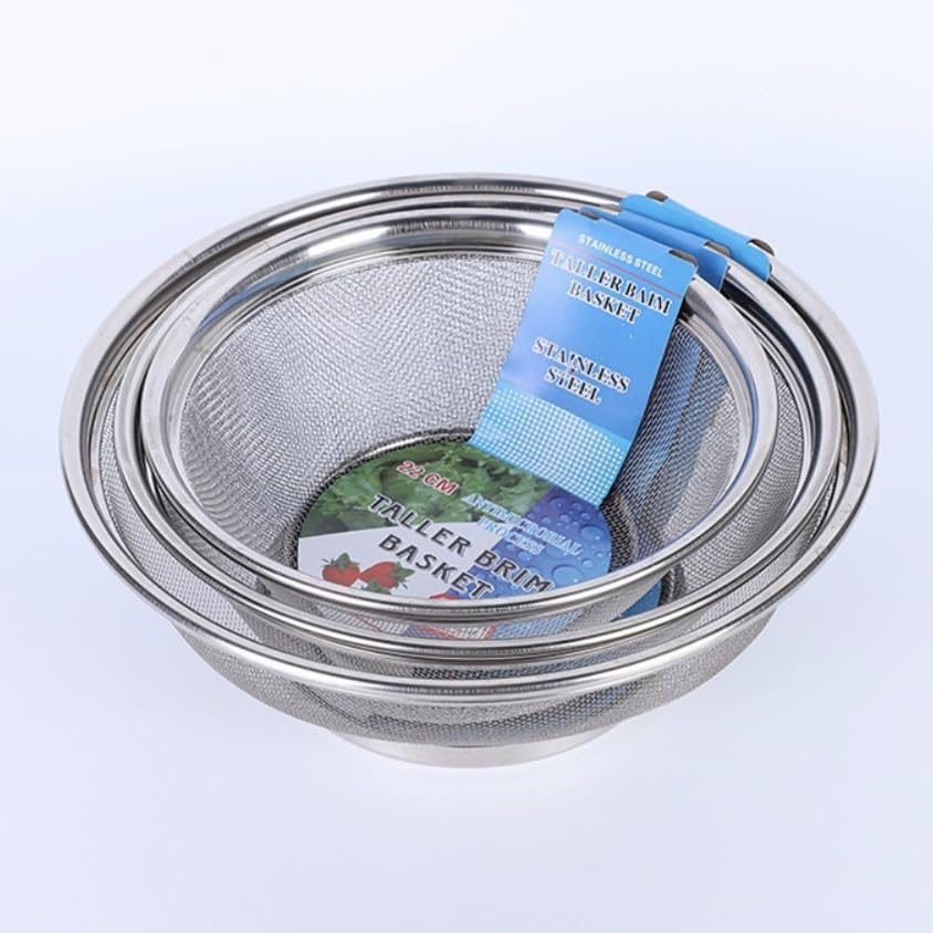 3-teiliges Edelstahlsieb mit Netz - Verschachtelbares Siebset 22/25/28 cm