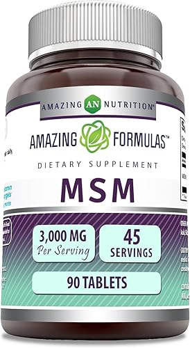 Amazing Formulas MSM (Metilsulfonilmetano) Tabletas | Suplemento de 3000 mg por porción, sin OMG, sin gluten, fabricado en Estados Unidos (90