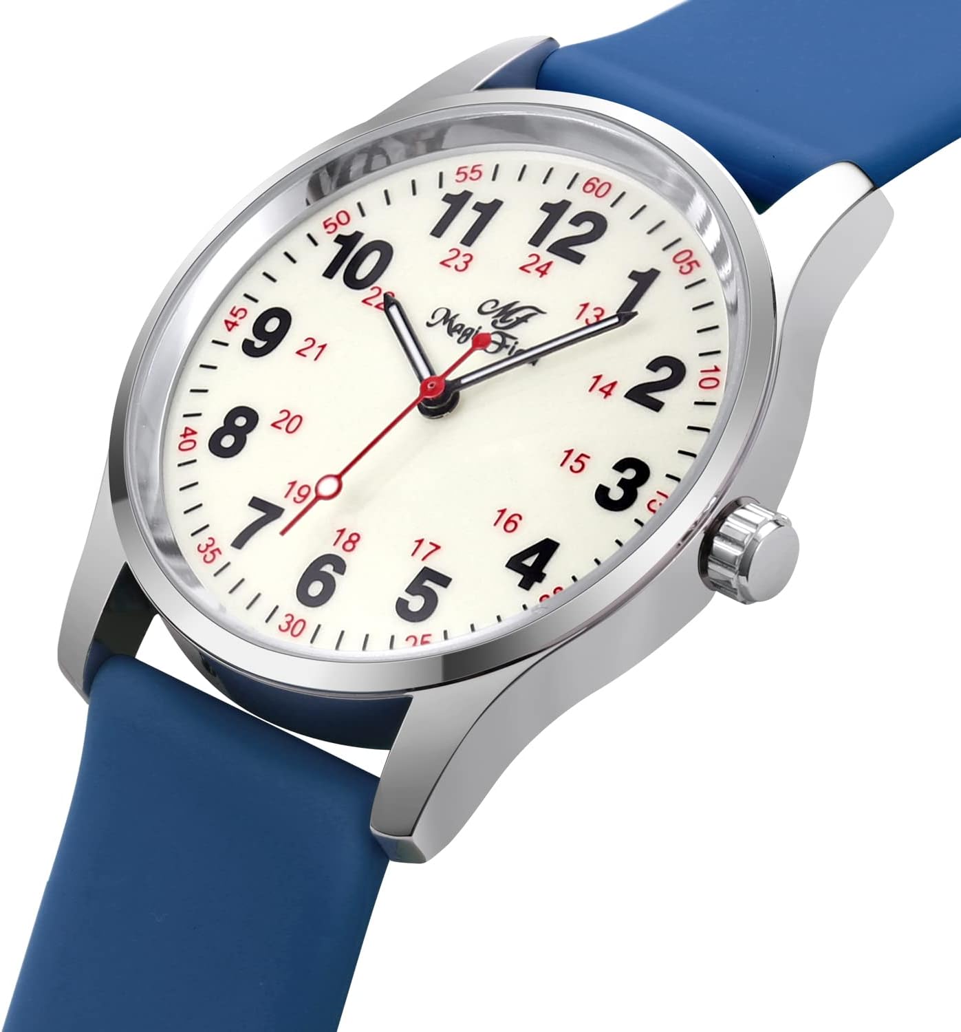 ManChDa Nurse Watch for Women & Men - Silicone Band, Waterproof, Luminous, 24 Hour Blue Watch