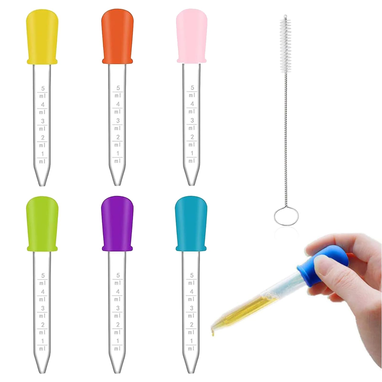 Dropper for Baby, 6 Pack Colorful Silicone Droppers with Cleaning Brush, Medicine Dispenser for Infants, Graduated Measurement for Precise Dosing, Anti Choking Design, Food Grade Material-image-8