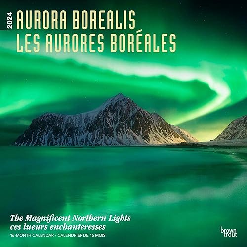 Aurora Borealis Les aurores boréales 2024 12 x 24 Inch Monthly Square Wall Calendar Foil Stamped Cover EnglishFrench Bilingual BrownTrout USA