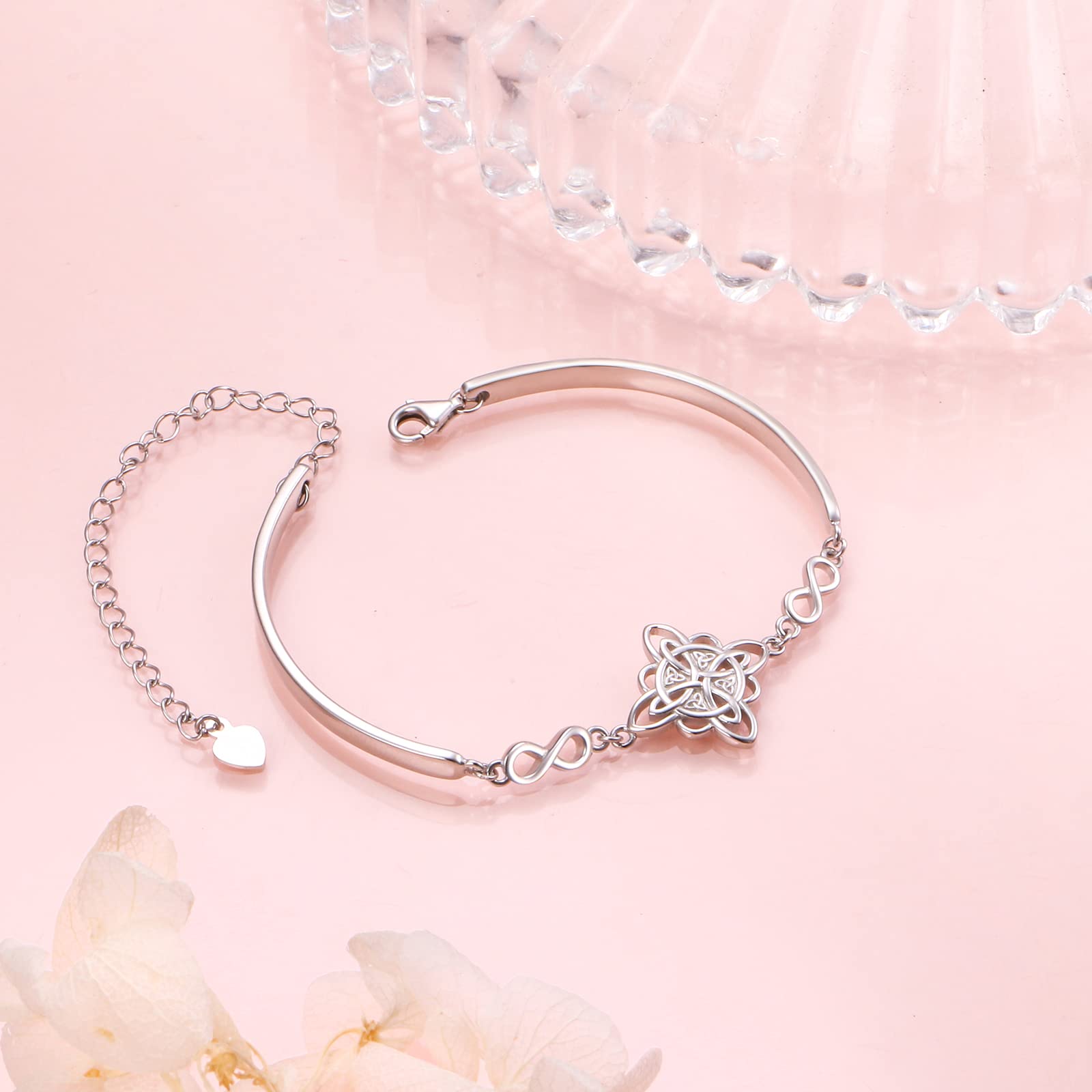 DAOCHONG 925 Sterling Silber Viel Glück Irischer Schmuck Keltischer Knoten Armband für Damen