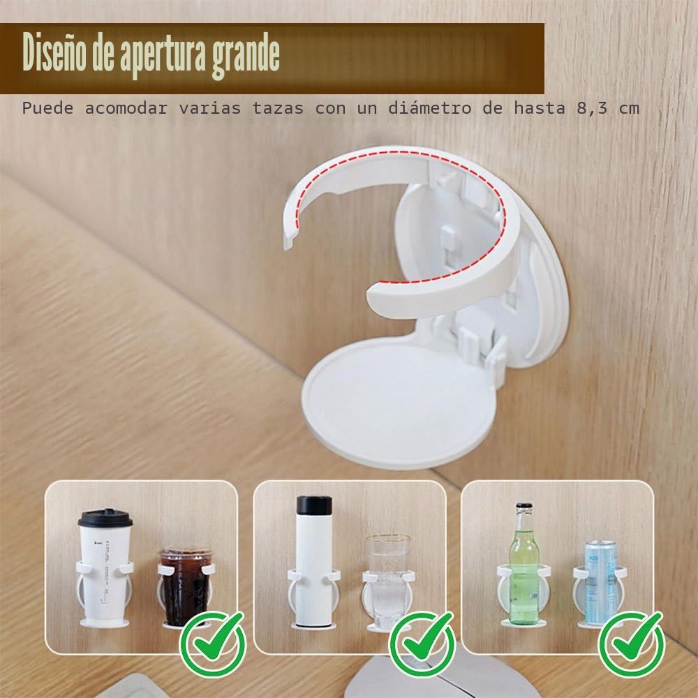 Soporte plegable para bebidas, 2 unidades, soporte de pared sin taladrar, soporte para botellas de agua, montaje en pared para almacenar bebidas y café con un diámetro máximo de 8,3 cm