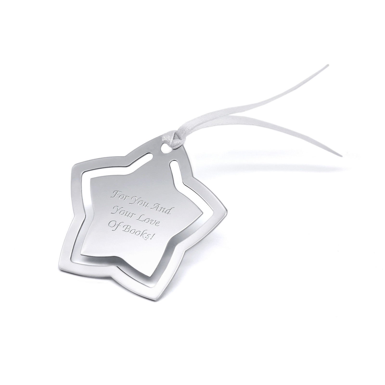 Personalised Chrome Plated Star Bookmark With Ribbon, Engraved With Any Message - Enter Your Own Custom Text