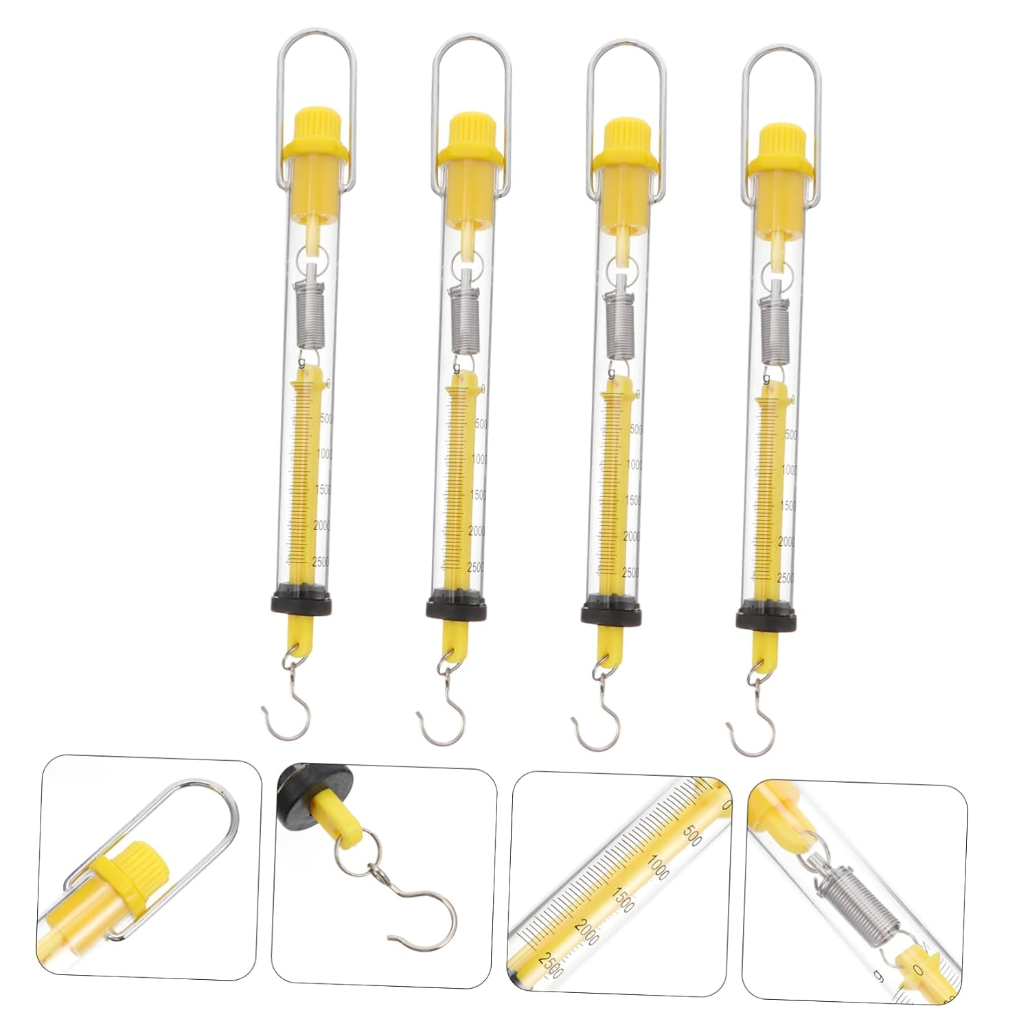 4Pcs Tubular Spring Balance Plastic Dynamometer Hook Scale Transparent Newton Force for Physics Experiments and Mechanical Testing