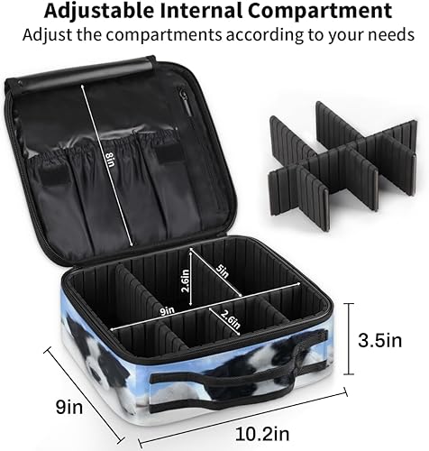 Miniatura 3 de Bolsa de maquillaje de viaje para mujer, grande, cuadrada, portátil, portátil, profesional, coqueta, estuche cosmético con asa, perro pastor