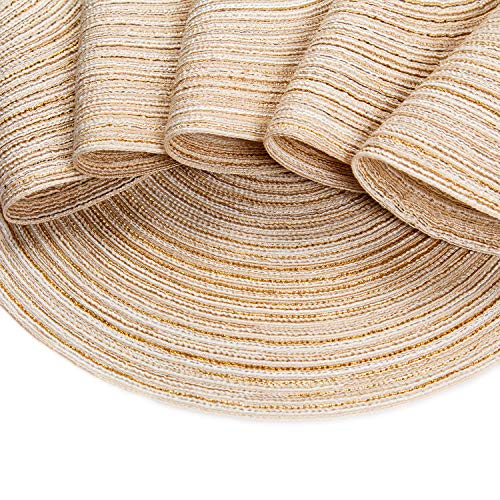 Topotdor Round Placemats Heat-Resistant Stain Resistant Anti-Skid Washable Polyproplene Table Mats Placemats (Set of 6, Ivory)